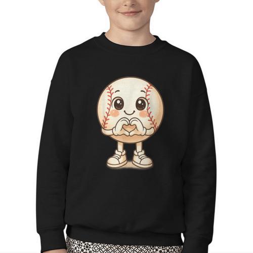 Baseball With Heart Hands Love Cute Baseball Youth Crewneck Sweatshirt - Sportilla