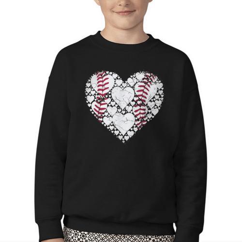 Baseball Heart Love Game Sports Fan Game Day Youth Crewneck Sweatshirt - Sportilla