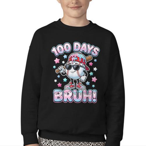 Baseball Ice Cram Drip 100 Days Of School 100th Boys Youth Youth Crewneck Sweatshirt - Sportilla