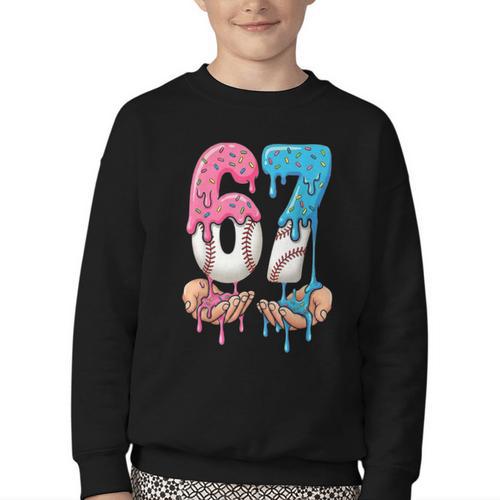 Baseball Ice Cream Drip 67 Hands Six Seven Boys Youth Crewneck Sweatshirt - Sportilla
