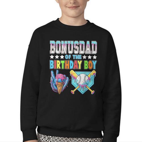 Baseball Ice Cream Drip Bonus Dad Of The Birthday Boy Youth Crewneck Sweatshirt - Sportilla