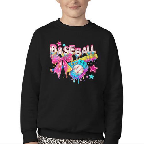 Baseball Ice Cream Drip Coquette Women Girls Mom Mama Youth Crewneck Sweatshirt - Sportilla