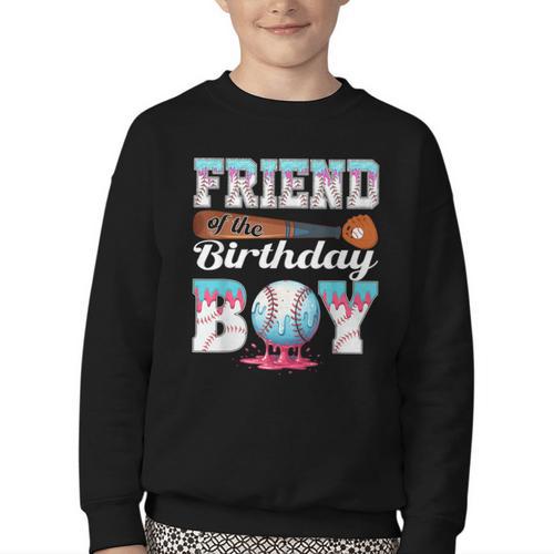 Baseball Ice Cream Drip Friend Of The Birthday Boy Youth Crewneck Sweatshirt - Sportilla