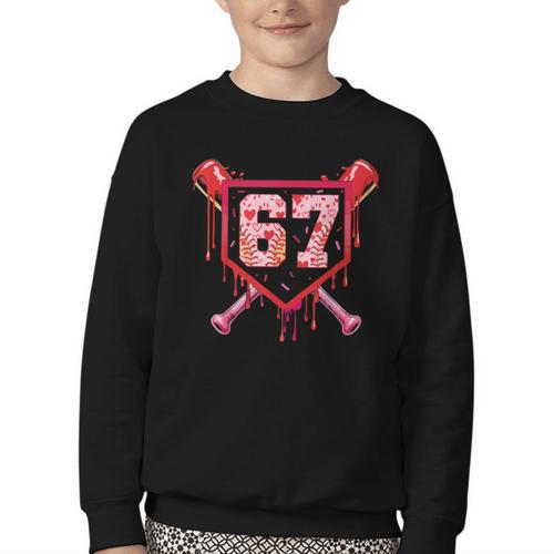 Baseball Ice Cream Drip Number 67 Meme Valentine Couple Love Youth Crewneck Sweatshirt - Sportilla