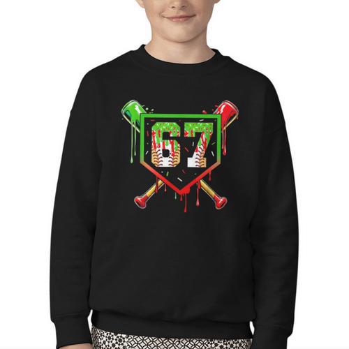 Baseball Ice Cream Drip Number 67 Player 6 7 Christmas Pjs Youth Crewneck Sweatshirt - Sportilla