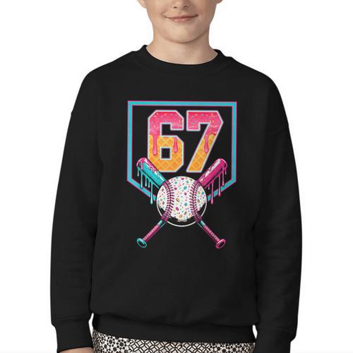 Baseball Ice Cream Drip Number 67 Player 67th Birthday Men Youth Crewneck Sweatshirt - Sportilla