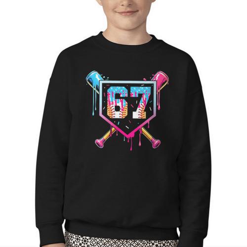 Baseball Ice Cream Drip Number 67 Player 67th Birthday Youth Crewneck Sweatshirt - Sportilla