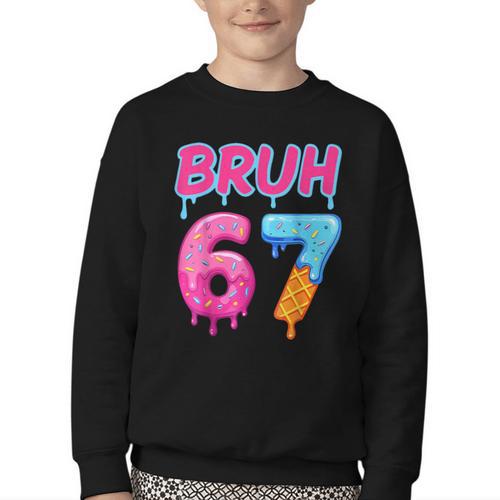 Baseball Ice Cream Drip Number 67 Player Or 67th Birthday Youth Crewneck Sweatshirt - Sportilla