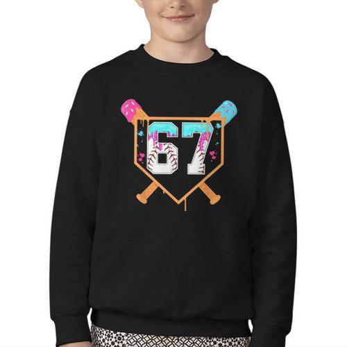 Baseball Ice Cream Drip Number 67 Player Six Seven Meme 6 7 Youth Crewneck Sweatshirt - Sportilla