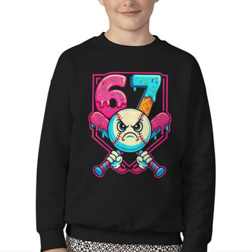 Baseball Ice Cream Drip Number 67 Six Seven Meme 67 Youth Crewneck Sweatshirt - Sportilla