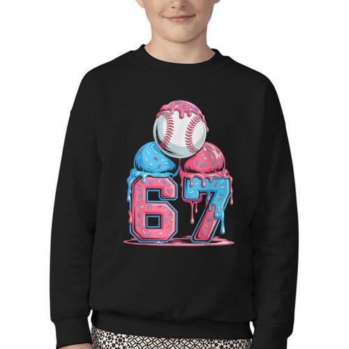 Baseball Ice Cream Drip Six Seven Gen Alpha Meme 67 Youth Crewneck Sweatshirt - Sportilla