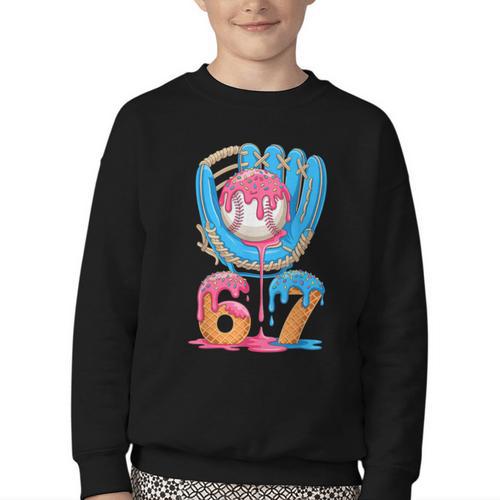 Baseball Ice Cream Drip Six Seven Gen Alpha Slang Meme 67 Youth Crewneck Sweatshirt - Sportilla