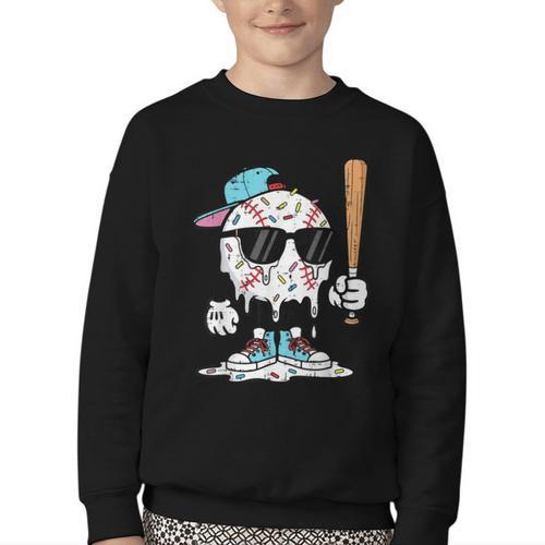 Baseball Ice Cream Drip Sports Boys Kids Youth Men Youth Crewneck Sweatshirt - Sportilla