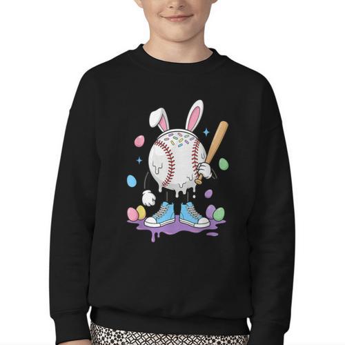 Baseball Ice Cream Drip Youth Boys Cute Easter Sports Youth Crewneck Sweatshirt - Sportilla