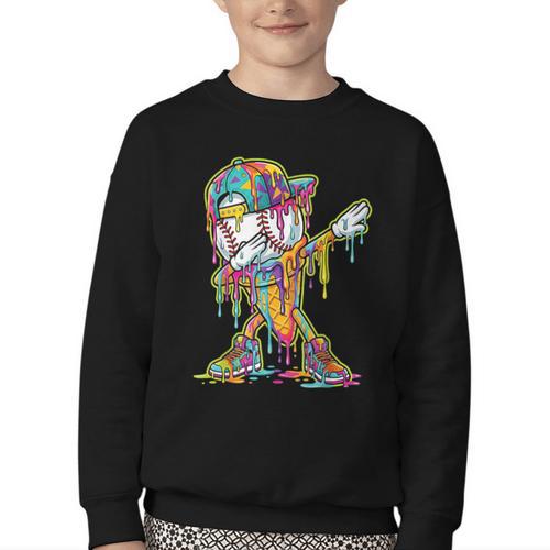Baseball Ice Cream Dripping Dabbing Baseball Drip Youth Crewneck Sweatshirt - Sportilla