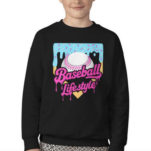 Baseball Life Lifestyle Home Plate Ice Cream Drip Men Boys Youth Crewneck Sweatshirt - Sportilla