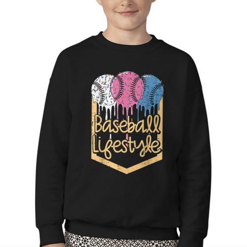 Baseball Lifestyle Ball Sprinkles Drip Boys Kids Men Teen Youth Crewneck Sweatshirt - Sportilla