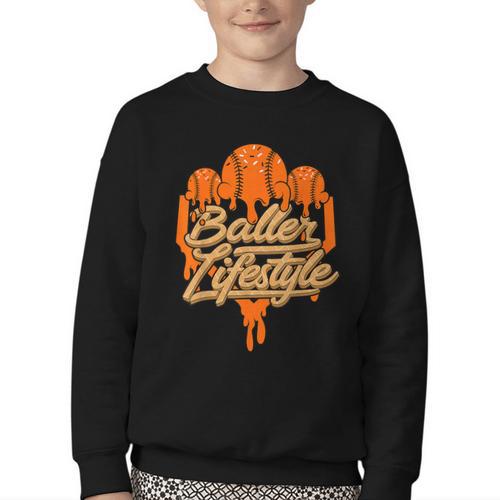 Baseball Lifestyle Home Plate Orange Ice Cream Drip Men Boys Youth Crewneck Sweatshirt - Sportilla