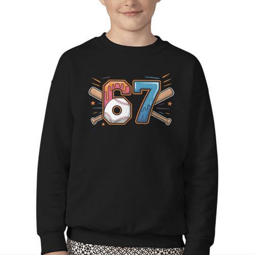 Baseball Lover Drip Number 67 Player 67th Birthday Meme Youth Crewneck Sweatshirt - Sportilla
