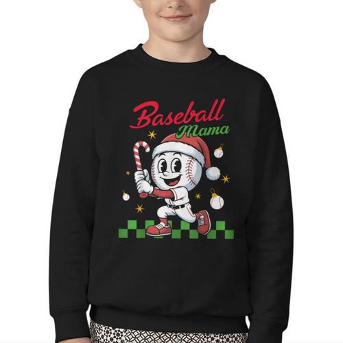 Baseball Mama Christmas Santa Hat Xmas Softball Mom Youth Crewneck Sweatshirt - Sportilla