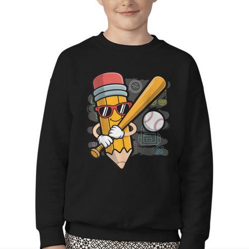 Baseball Player Pencil Back To School Cute Sport Students Youth Crewneck Sweatshirt - Savourry