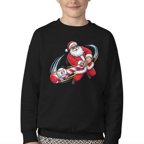 Baseball Santa 67 Christmas Xmas Pajamas Boys Youth Crewneck Sweatshirt - Sportilla