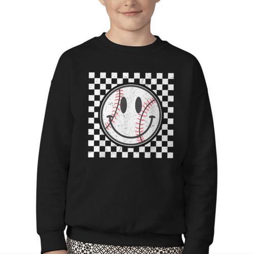Baseball Season Happy Game Day Trendy Sports Vintage Youth Crewneck Sweatshirt - Sportilla