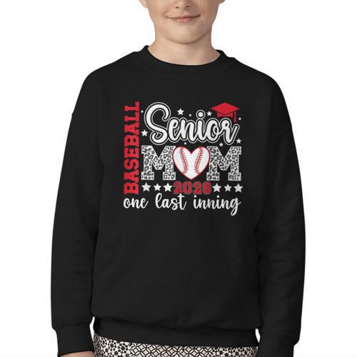 Baseball Senior Mom 2026 Last Inning Baseball Senior Mama Youth Crewneck Sweatshirt - Sportilla