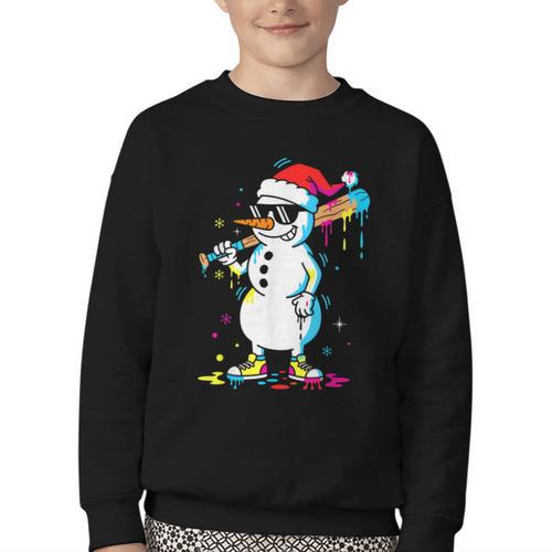 Baseball Snowman Drip Cool Christmas Men Boys Girls Youth Crewneck Sweatshirt - Sportilla