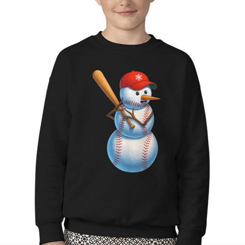 Baseball Snowman Merry Christmas Xmas Pajamas Men Women Kids Youth Crewneck Sweatshirt - Sportilla