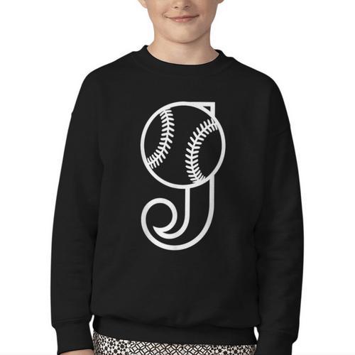 Baseball Sport Player Monogram Cool Initial Letter J Youth Crewneck Sweatshirt - Sportilla