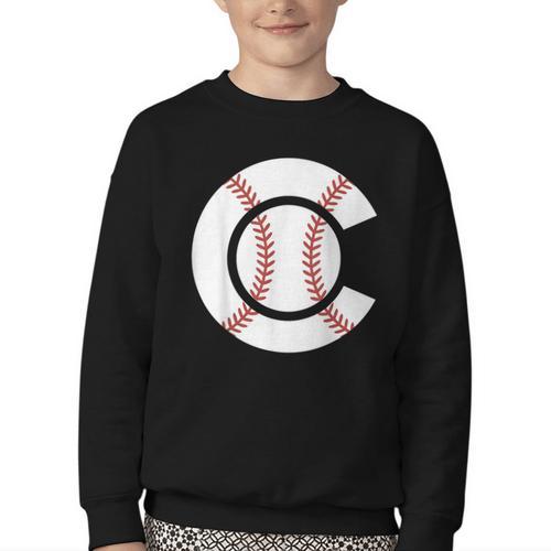 Baseball Sport Player Graphic Monogram Initial Letter C Youth Crewneck Sweatshirt - Sportilla