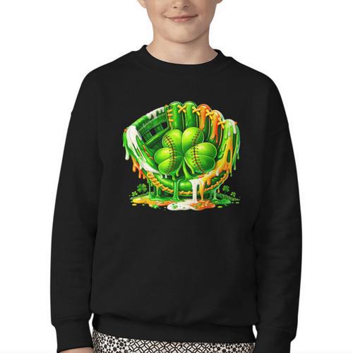 Baseball St Patricks Day Carnival Party Ice Cream Drip Boys Youth Crewneck Sweatshirt - Sportilla