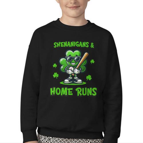 Baseball St Patrick's Day Irish Shamrock Trendy Youth Crewneck Sweatshirt - Sportilla