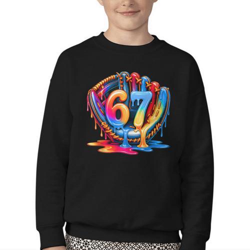 Baseball Stuff Six Seven 67 Ice Cream Drip 6 7 Baseball Kids Youth Crewneck Sweatshirt - Sportilla
