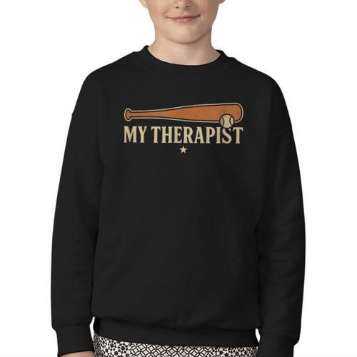 Baseball Tee My Therapist Bat Men Women Kids Youth Crewneck Sweatshirt - Sportilla