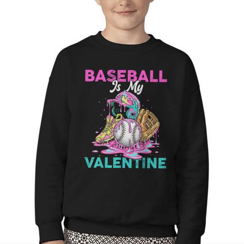 Baseball Is My Valentine Ice Cream Drip Crossed Bats Sport Youth Crewneck Sweatshirt - Sportilla