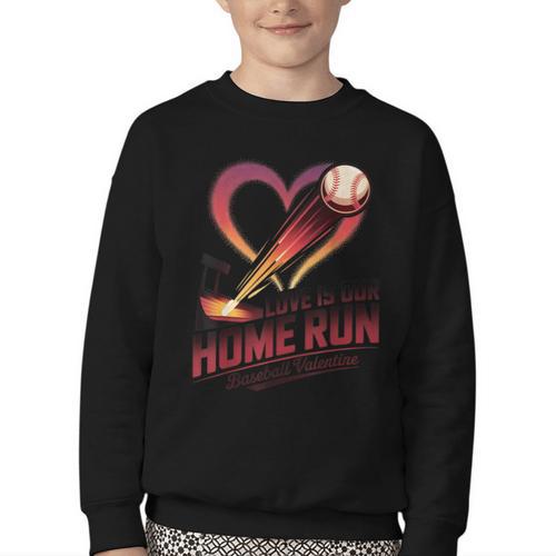 Baseball Valentine Love Is Our Home Run Apparel Youth Crewneck Sweatshirt - Sportilla
