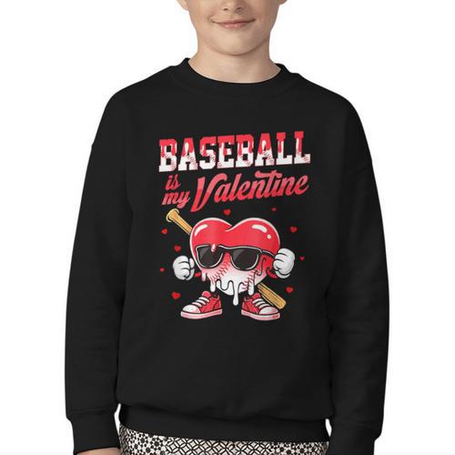 Baseball Is My Valentine Shirt Heart Drip Baseball Lovers Youth Crewneck Sweatshirt - Sportilla