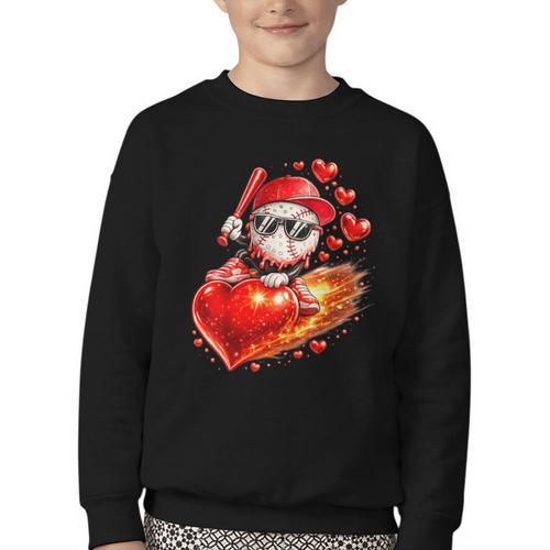 Baseball Valentine's Day Drip Ice Cream Team Youth Crewneck Sweatshirt - Sportilla