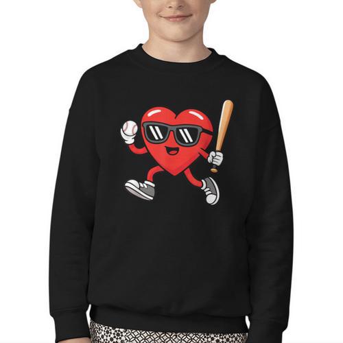 Baseball Valentines Day Heart Boys Sports Love Youth Crewneck Sweatshirt - Sportilla