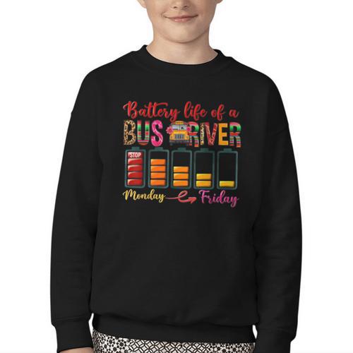 Battery Life Of A Bus Driver First Day Back To School Youth Crewneck Sweatshirt - Savourry