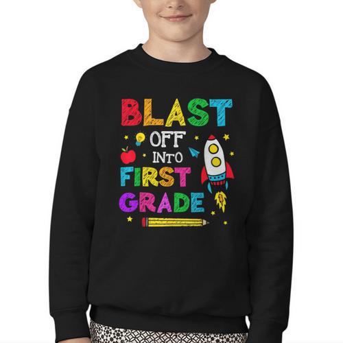 Blast Off Into First Grade Squad First Day Back To School Youth Crewneck Sweatshirt - Savourry