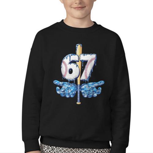 Blue Camo Baseball 67 Six Seven Camo Ice Cream Drip Boy Teen Youth Crewneck Sweatshirt - Sportilla