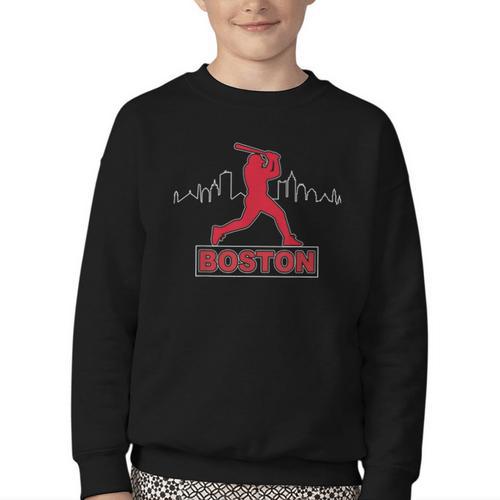 Boston Lovers Skyline Retro Baseball Heartbeat Men Women Youth Crewneck Sweatshirt - Sportilla