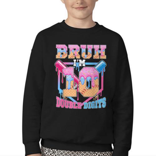 Boys 10 Double Digits 10th Birthday Ice Cream Baseball Drip Youth Crewneck Sweatshirt - Sportilla