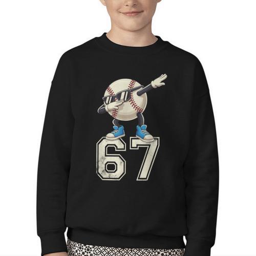 Boys Kids 67 Six Seven Sunglasses Dabbing Baseball Lover Youth Crewneck Sweatshirt - Sportilla