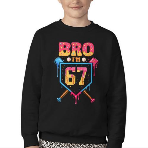 Bro I’m 67 Baseball Drip Number 67 Player 67th Birthday Youth Crewneck Sweatshirt - Sportilla
