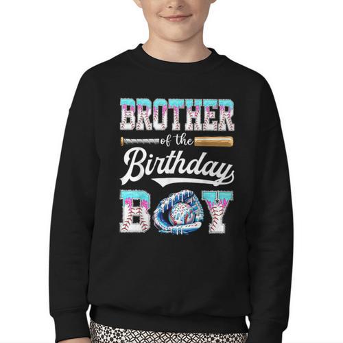 Brother Of The Birthday Boy Baseball Ice Cream Drip Matching Youth Crewneck Sweatshirt - Sportilla