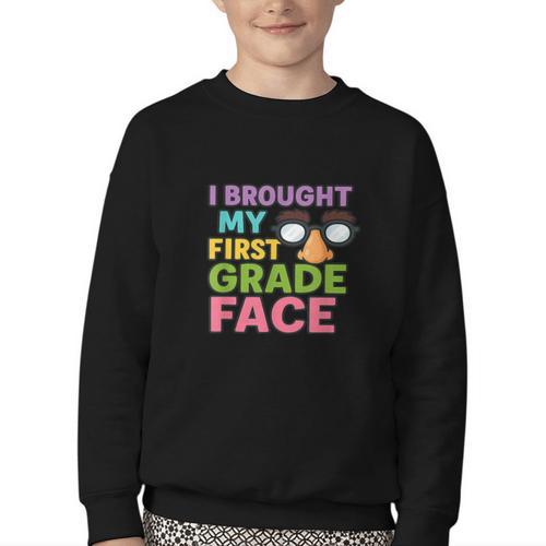 I Brought My First Grade Face First Day Back To School Youth Crewneck Sweatshirt - Savourry